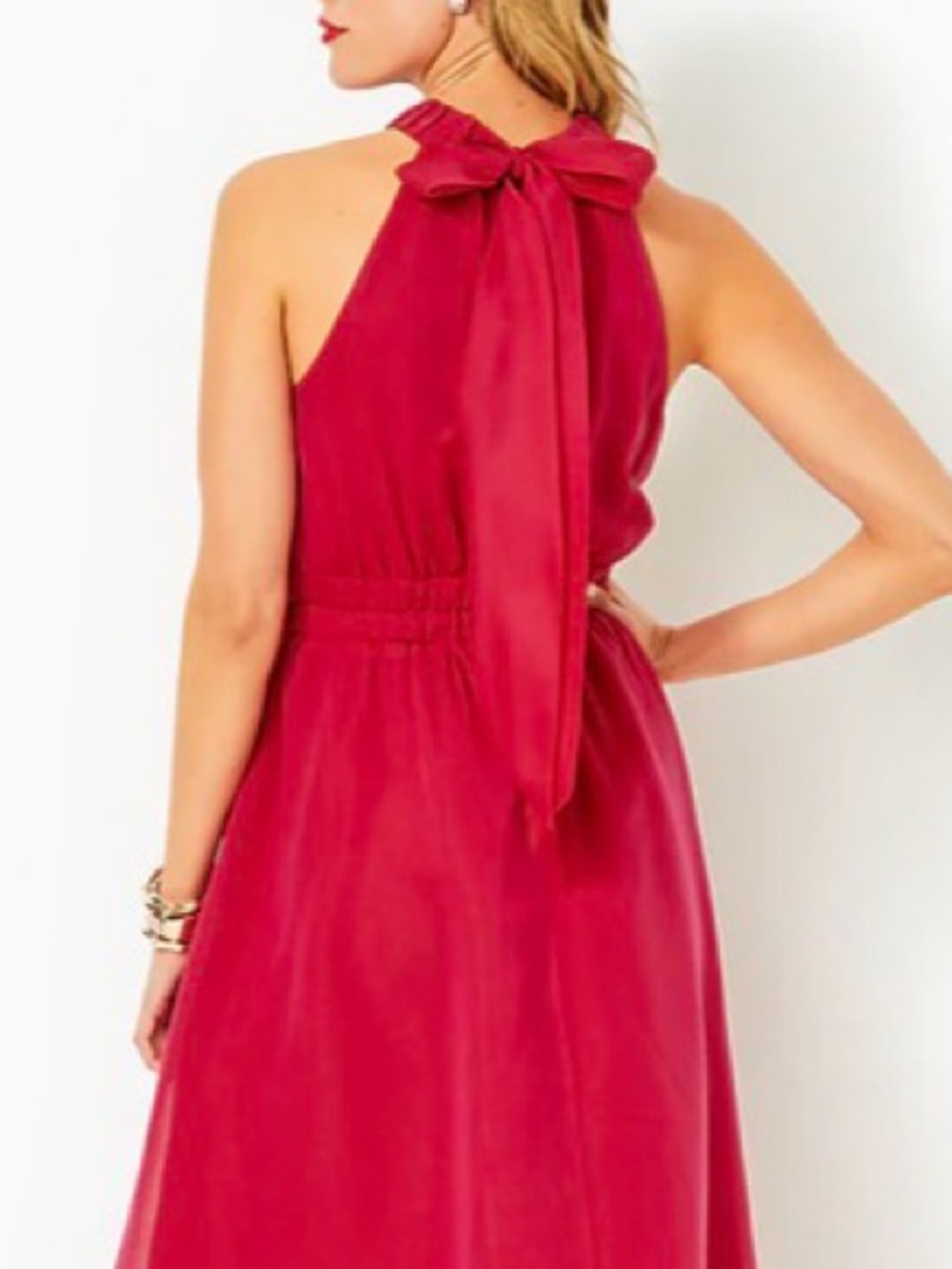 Lilly Pulitzer Dress MARLEEN Halter SILK cotton HALTER, POINSETTIA RED Pink 14 - Picture 3 of 10